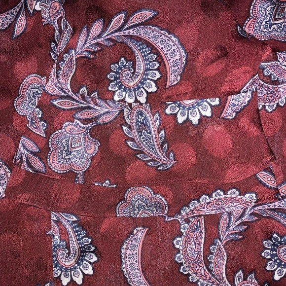 large blouse NWT size large flutter sleeve Ivanka trump burgundy paisley boho - Picture 6 of 8